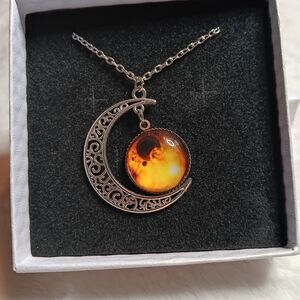 Elegant Crescent Moon Galaxy Pendant Necklace